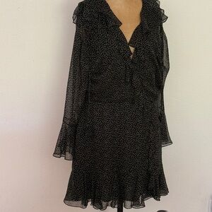 3.1 Phillip Lim sz 10 Black Cream 100% silk Patterned Dress 35” length ruffles